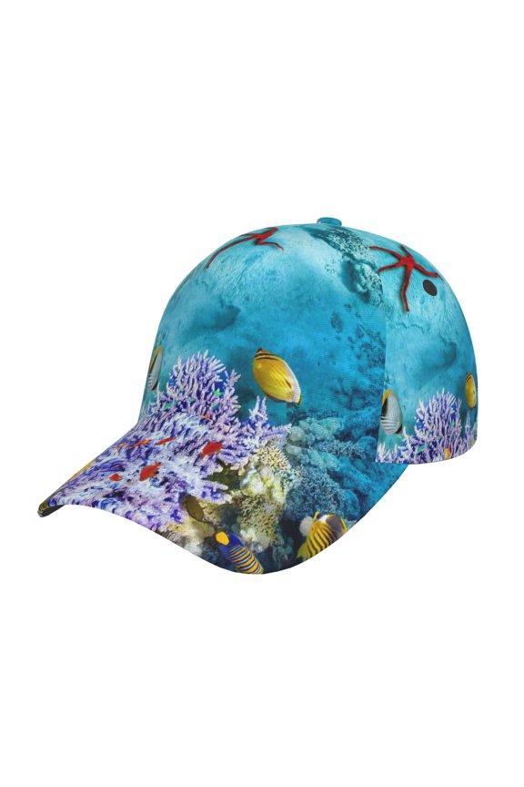 Corals and Tropical Fish Pattern Baseball Cap Outdoor Cap Mountain Dad Hat - Unstructured Soft Cotton Cap-Adjustable UV Protection Cap