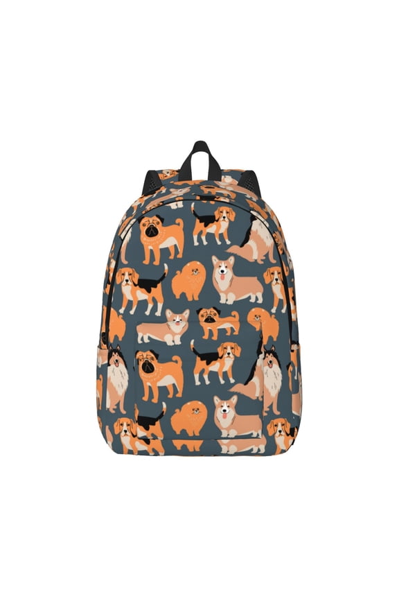 Corgi Collie Pug Pattern Canvas College Laptop Backpack,Travel Daypack,Durable Rucksack Travel Notebook Bag School Backpack Book Bag for Men Women-Small