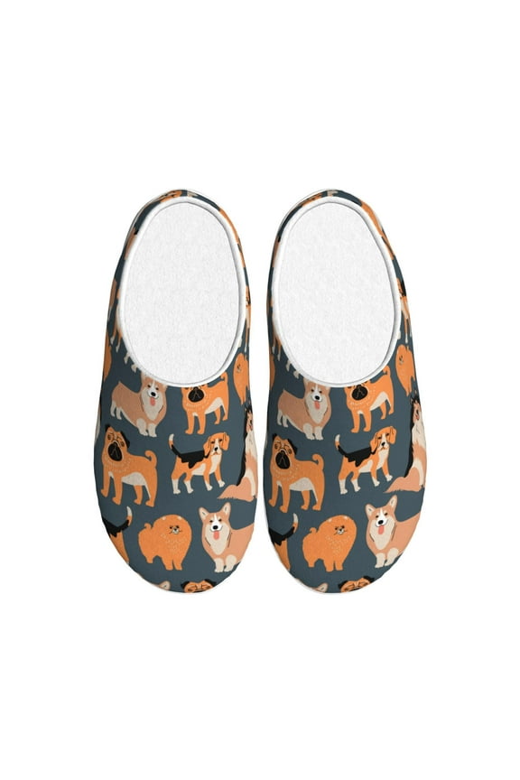 Corgi Collie Pug Print Women's Men's Cotton Knit Slippers Lightweight Memory Foam Indoor House Shoes with Anti-Skid Sole-40/41