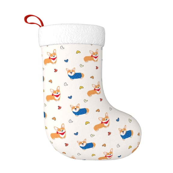 Rateoe Corgi Dog And Heart Print Christmas Stockings,18 Inch Large Christmas Stockings Decoration Ornaments for Holiday Home Fireplace Indoors