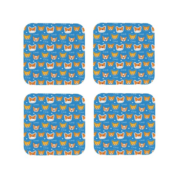 Rateoe Corgi Dog Face Drawing Drink Coasters Set of 4 Leather Coasters Spill Protection for Table Desk,Durable and Non Slip Leather Coaster ,4 Inches Drink Mats-Square