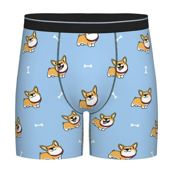 Rateoe Corgi Dog Print Men’s Underwear Boxer Briefs Soft Comfortable Underwear Boxer Briefs, Long Leg Briefs,Anti-chafing Boxer Briefs