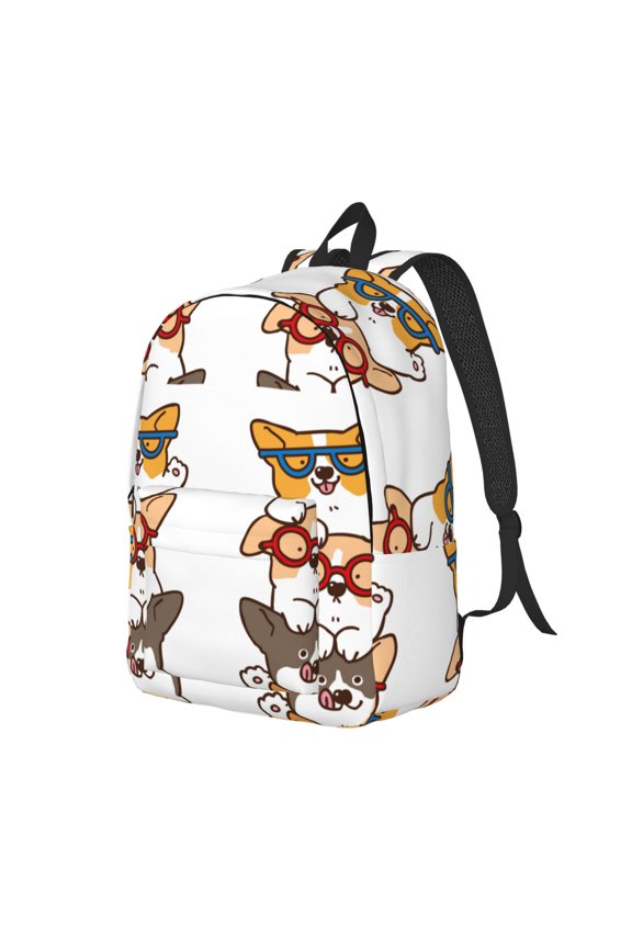 Corgi Dog2 Pattern Durable Canvas Backpack for Men & Women – Stylish & Lightweight – Adjustable Straps, Multiple Pockets – Fits 15-17 Inch LaptopsMedium