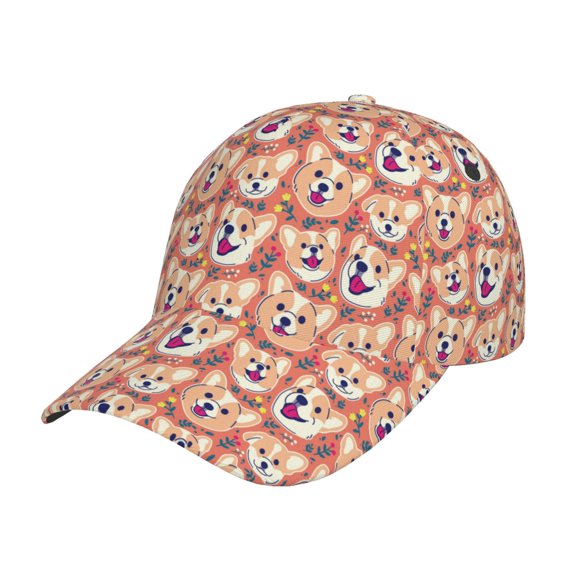Rateoe Corgi Head with Floal Pattern Baseball Cap Outdoor Cap Mountain Dad Hat - Unstructured Soft Cotton Cap-Adjustable UV Protection Cap