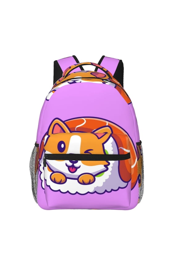 Corgi In Sushi Roll Pattern Casual Backpack for School, Work, Travel Adjustable Straps, Multiple Compartments Ergonomic Design, Fits Laptops and Tablets