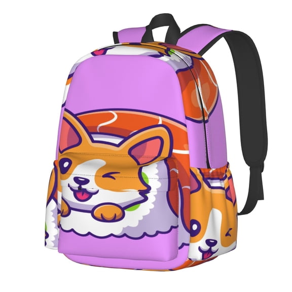 Rateoe Corgi In Sushi Roll Pattern Student Backpack,Backpack for School,Lightweight Bag,Travel Backpack,Outdoor Backpack,Large Capacity Backpack