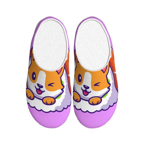 Rateoe Corgi In Sushi Roll Print Women's Men's Cotton Knit Slippers Lightweight Memory Foam Indoor House Shoes with Anti-Skid Sole-40/41