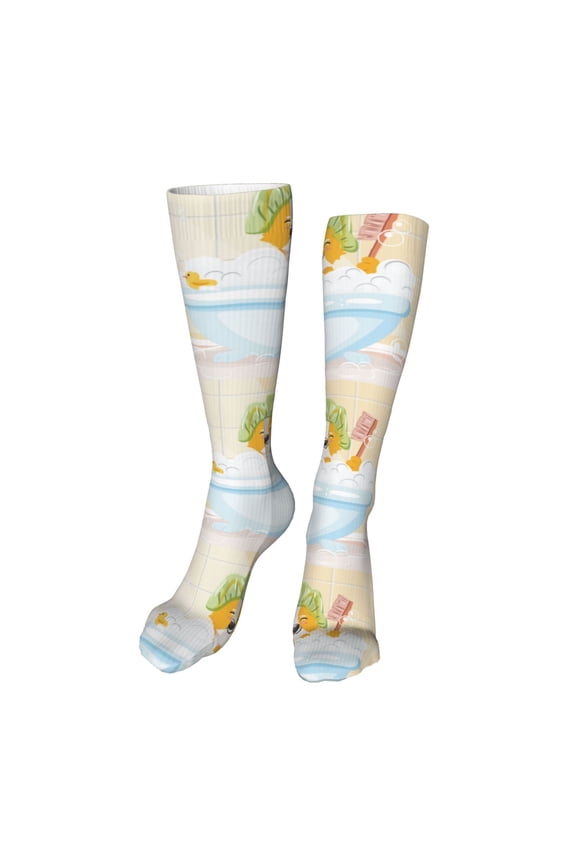 Corgi In The Shower Cap Bathing print Women's Men's Novelty 20in Crew Socks Cotton Socks Knee High Socks for Walking,Running,Nurses,Pregnancy-One Size
