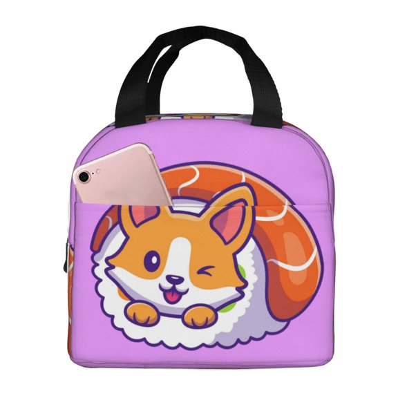 Rateoe Corgi In Sushi Roll Pattern Insulated Lunch Bag with Thick Aluminum Foil Lunch Tote Bag with Front Pocket for Men and Women, Ideal for Work, School, Picnics, and Travel