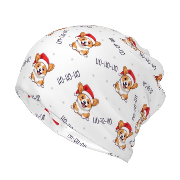 Rateoe Corgi With Santa Claus Hat Cotton Slouchy Beanie Hat for Men/Women,Lightweight Oversize Large Thin Skull Cap Night Sleeping Cap