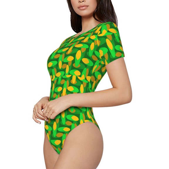Rateoe Corn 4 Printed Women Rash Guard Short Sleeve,Tummy control Swimsuit Surfing Swimsuit Bathing Suit Short-sleeved Onesie UPF 50+
