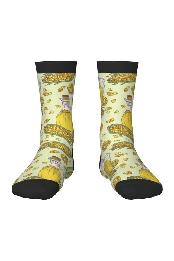 Corn And Corn Oil Pattern Children's Socks, Socks Gifts ,kids Crew Soft Cotton Socks , Moisture-Wicking, Durable, Ideal for Daily Wear & Sports