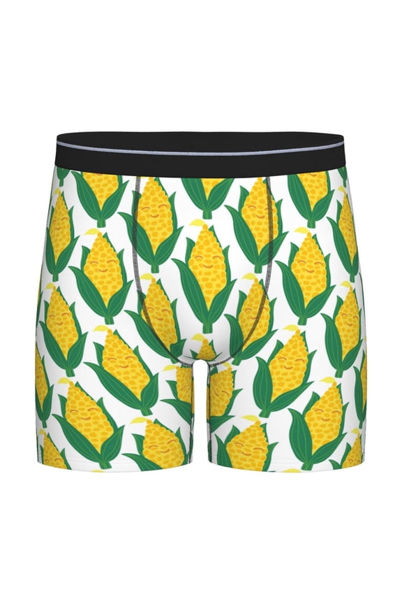 Corn Cob Print Men’s Underwear Boxer Briefs Soft Comfortable Underwear Boxer Briefs, Long Leg Briefs,Anti-chafing Boxer Briefs