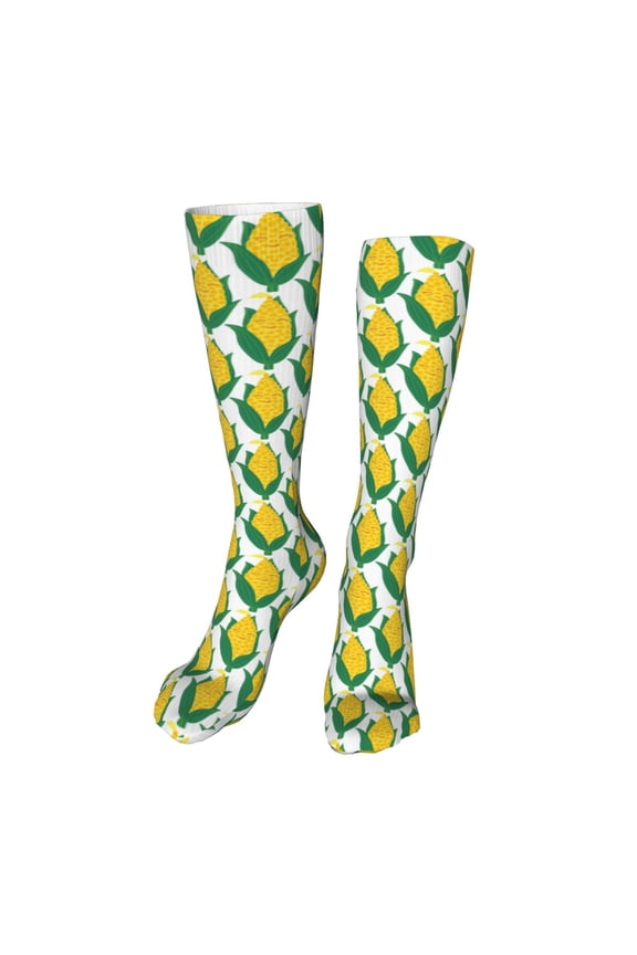 Corn Cob print Women's Men's Novelty 20in Crew Socks Cotton Socks Knee High Socks for Walking,Running,Nurses,Pregnancy-One Size