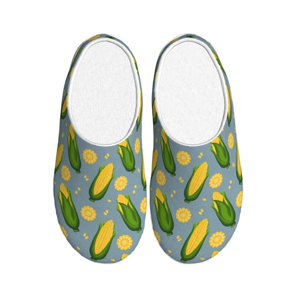 Rateoe Corn On The Leaves Print Women's Men's Cotton Knit Slippers Lightweight Memory Foam Indoor House Shoes with Anti-Skid Sole-44/45