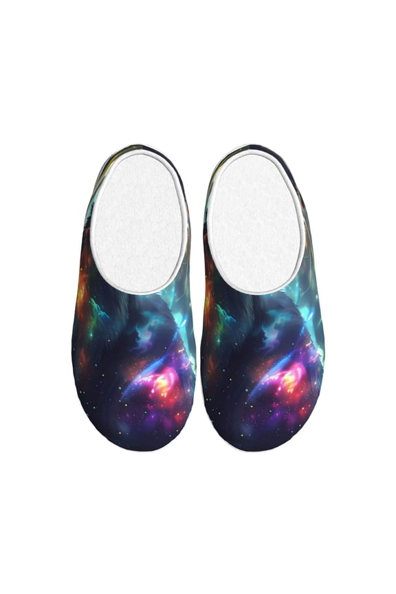 Cosmic Cat In Window Print Women's Men's Cotton Knit Slippers Lightweight Memory Foam Indoor House Shoes with Anti-Skid Sole-42/43