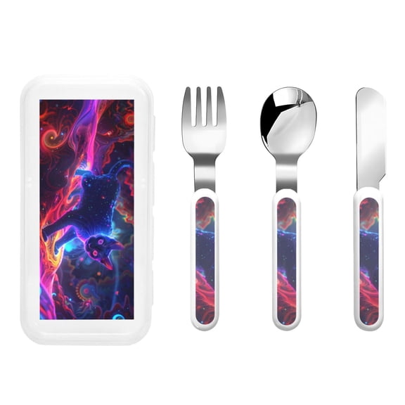 Rateoe Cosmic Cat Psychedelic Journey for Stainless Steel Kids Silverware Set - Child and Toddler Safe Flatware - Children's Knife, Fork And Spoon Set