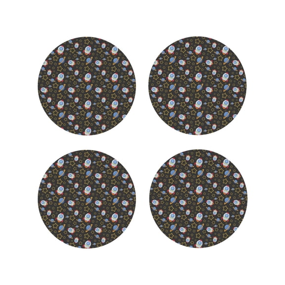 Rateoe Cosmic Drawing Drink Coasters Set of 4 Leather Coasters Spill Protection for Table Desk,Durable and Non Slip Leather Coaster ,4 Inches Drink Mats-Round Shape