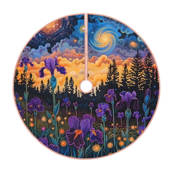 Rateoe Cosmic Irises At Twilight Pattern Christmas Tree Skirt with Ties, Christmas Tree Decorations, Farmhouse Christmas Decor Xmas Holiday Decorations-
