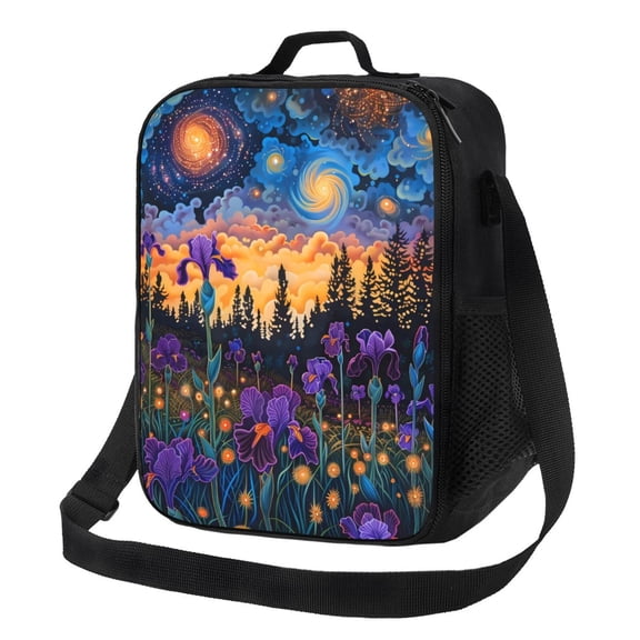 Rateoe Cosmic Irises At Twilight Lunch Bag Reusable Lunch Box with Shoulder Straps for Men Women Insulated Portable Lunchbox for adults Suitable for School Work Picnic