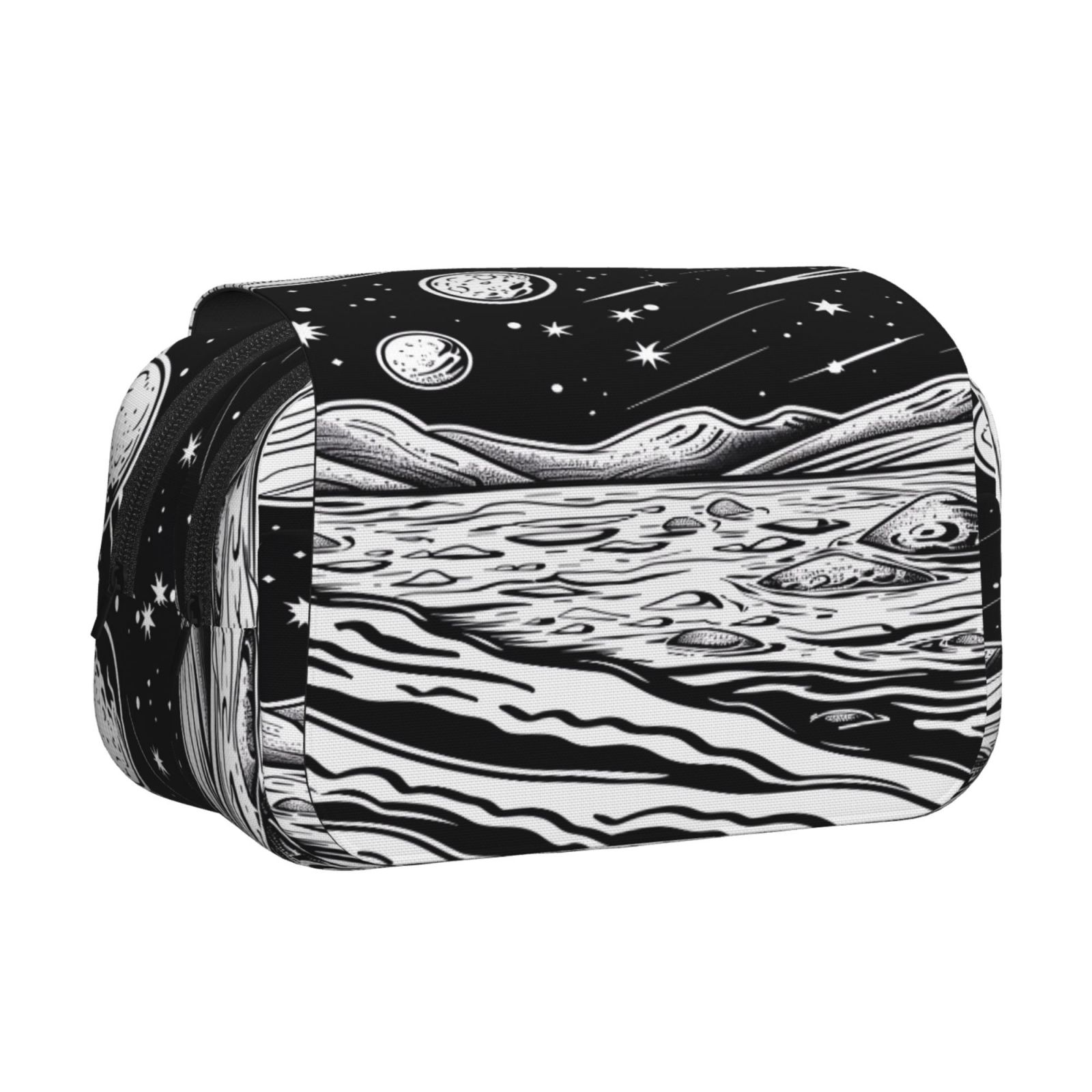 Rateoe Cosmic Landscape Celestial Art Pattern Double Clamshell Pen Case, Storage Organizer with Two Zipper Compartments– Holds Up to 50 Pencils & Pens