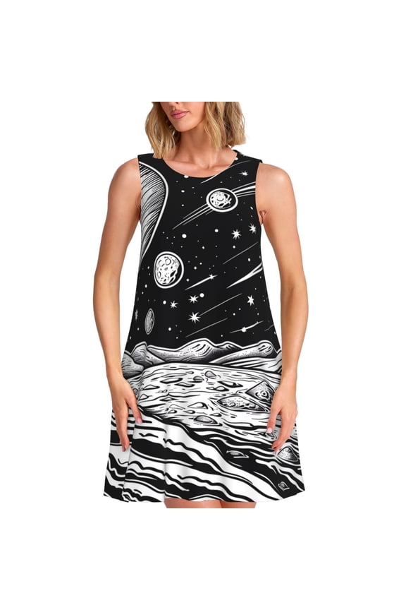 Cosmic Landscape Celestial Art Pattern Women’s Sleeveless Dress,Casual Summer Dress,A-line Sleeveless Dress Versatile Summer Dress Stylish Day Dress