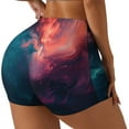 thumbnail image 1 of Rateoe Cosmic Paint Swirl Printed Power Workout Shorts for Women Tummy Control Squat Proof Ribbed Thick Seamless Scrunch Active Short-Large, 1 of 8
