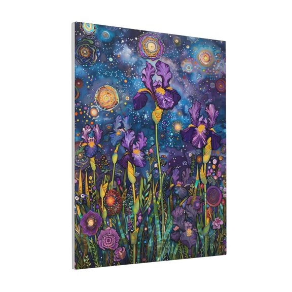 Rateoe Cosmic Purple Irises Pattern Decorative Picture – Unique Modern Wall Art, Ready-to-Hang Canvas Print for Home (Vertical)
