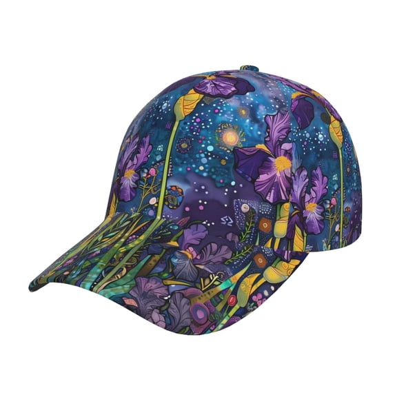 Rateoe Cosmic Purple Irises Pattern Men’s Baseball Cap – Adjustable Curved Brim Hat, Soft Cotton Sports Cap for Outdoor, Casual, and Everyday Wear, Comfortable & Breathable