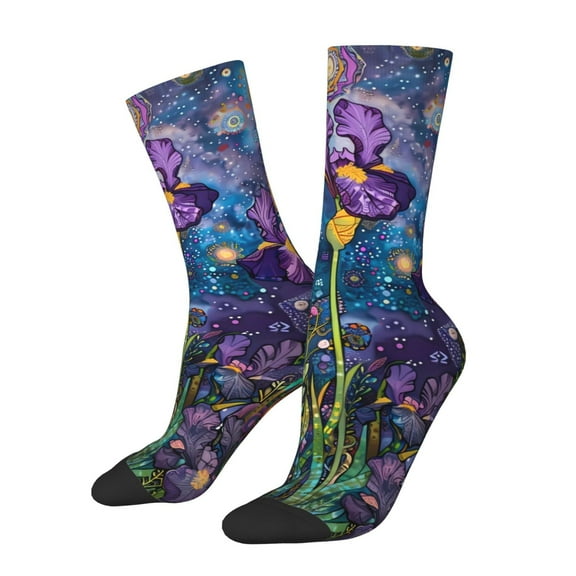 Rateoe Cosmic Purple Irises for Women Casual Calf Socks - Cute Crew Socks - Thin Soft Above Ankle Socks Size 5-11
