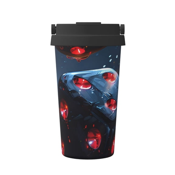 Rateoe Cosmic Red Sparkle Dice Pattern Travel Coffee Mug Tumbler with Flip Lid | Reusable Insulated Stainless Steel Cold Brew Iced Coffee Cup Thermos