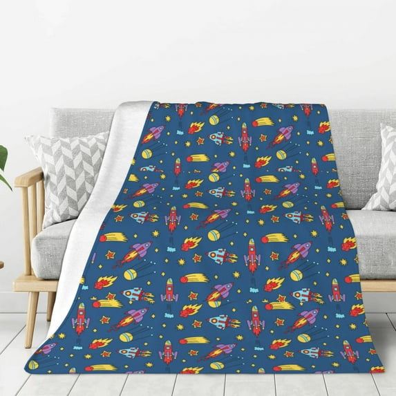 Rateoe Cosmos Rockets Pattern Flannel Throw Blanket, Ultra-soft Blanket for Bed, Couch, Car, Hypoallergenic Anti-pilling blanket-60"x50"(Vertical)