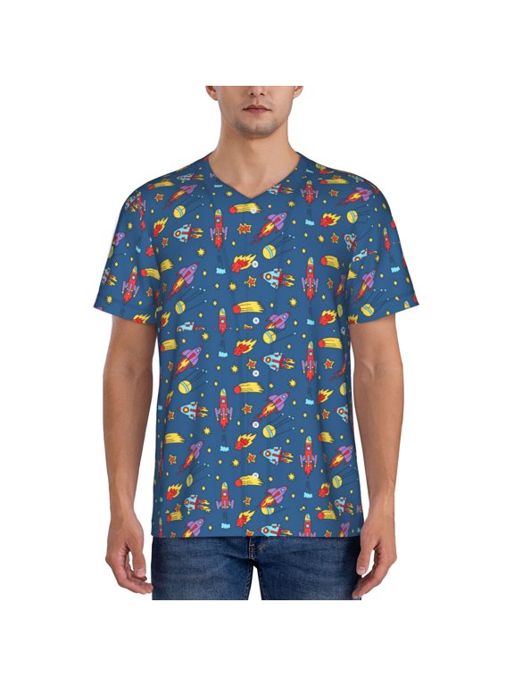 Cosmos Rockets Pattern Men’s Baseball Short Sleeve Polo Shirt, Midweight Men's Shirt Golf Shirt Polo Shirts Quick Dry Short-Medium