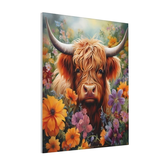 Rateoe Countryside Colorful Floral Cow Pattern Decorative Picture – Unique Modern Wall Art, Ready-to-Hang Canvas Print for Home (Vertical)