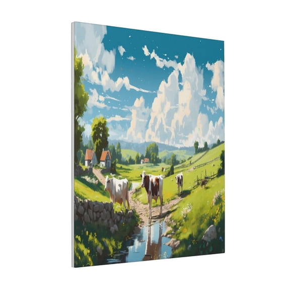 Rateoe Countryside Farm Cow Pattern Decorative Picture – Unique Modern Wall Art, Ready-to-Hang Canvas Print for Home (Vertical)
