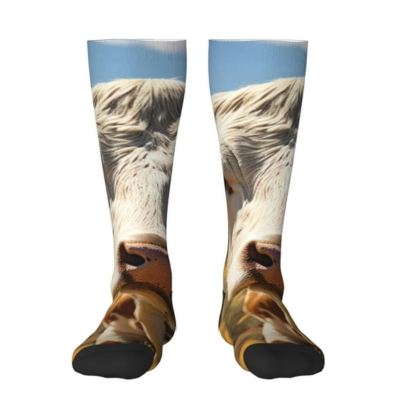 Rateoe Countryside Flower Cow Pattern Women’s Knee High Crew Socks,Trouser Socks Comfortable, Breathable, Moisture-Wicking and Soft