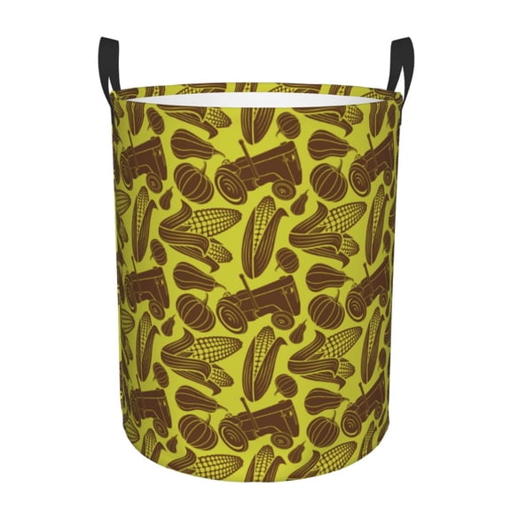 Rateoe Countryside Pumpkin Tractor Pattern Round Laundry Hamper Basket, Tall Hamper Basket for Blanket Storage, Nursery Clothes Hamper for Laundry in Bedroom and College Dorm-