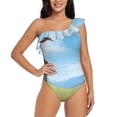 thumbnail image 1 of Rateoe Cow Grazing Nature Pattern Women One Piece Swimsuits Tummy Control One Shoulder Bathing Suits Ruffle Swimwear-, 1 of 6