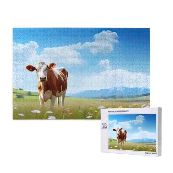 Rateoe Cow Grazing Nature Pattern Wooden Picture Puzzle ,1000 Piece Jigsaw Puzzle ,Family Fun Puzzle, Home Décor Puzzle, Gift Puzzle(Horizontal style)