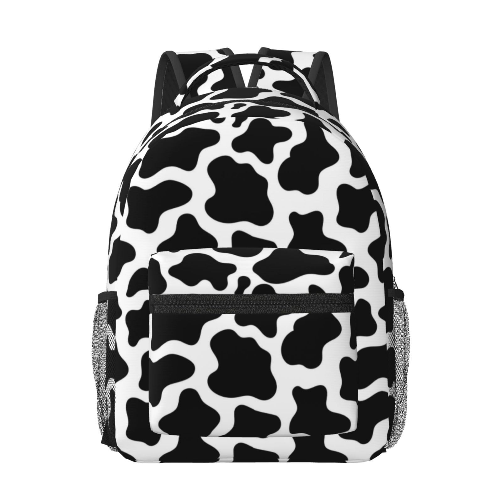 Rateoe Cow Print Black White Pattern Durable Student Backpack Laptop Bag- Ergonomic Design, Waterproof Twill Fabric - Ideal for School, Travel, and Outdoor Activities