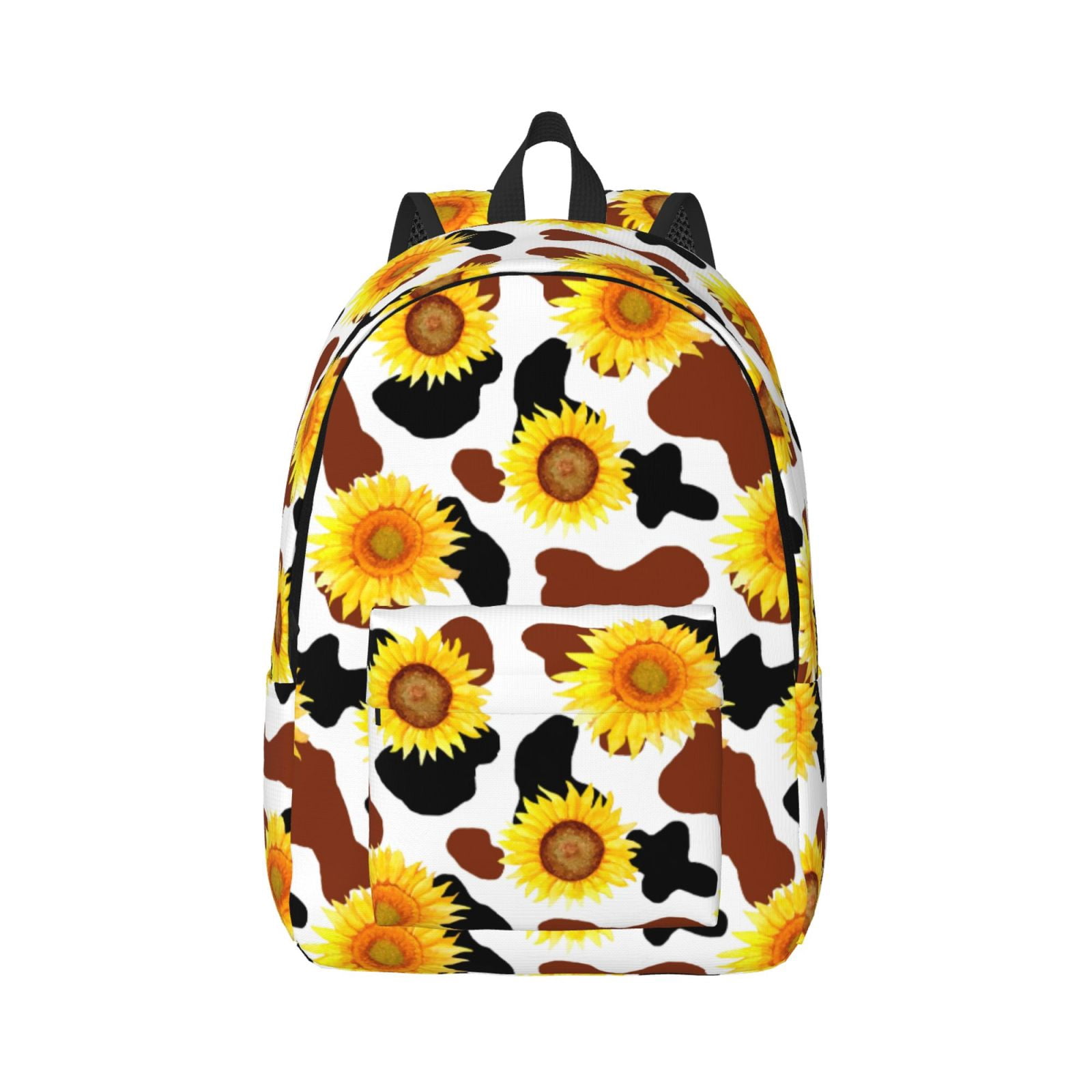 Rateoe Sunflower Cow Pattern Canvas College Laptop Backpack,Travel Daypack,Durable Rucksack Travel Notebook Bag School Backpack Book Bag for Men Women-Small