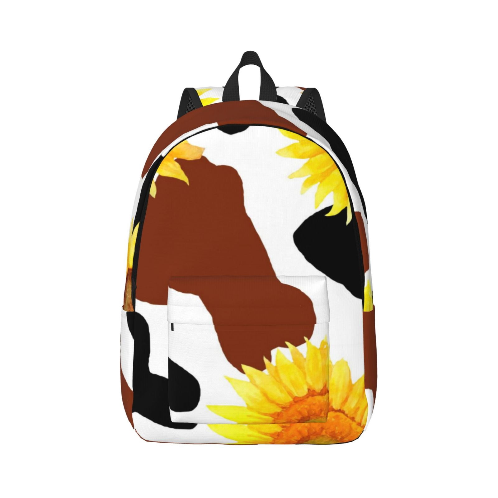 Rateoe Cow Print Sunflower Pattern Canvas College Laptop Backpack,Travel Daypack,Durable Rucksack Travel Notebook Bag School Backpack Book Bag for Men Women-Small