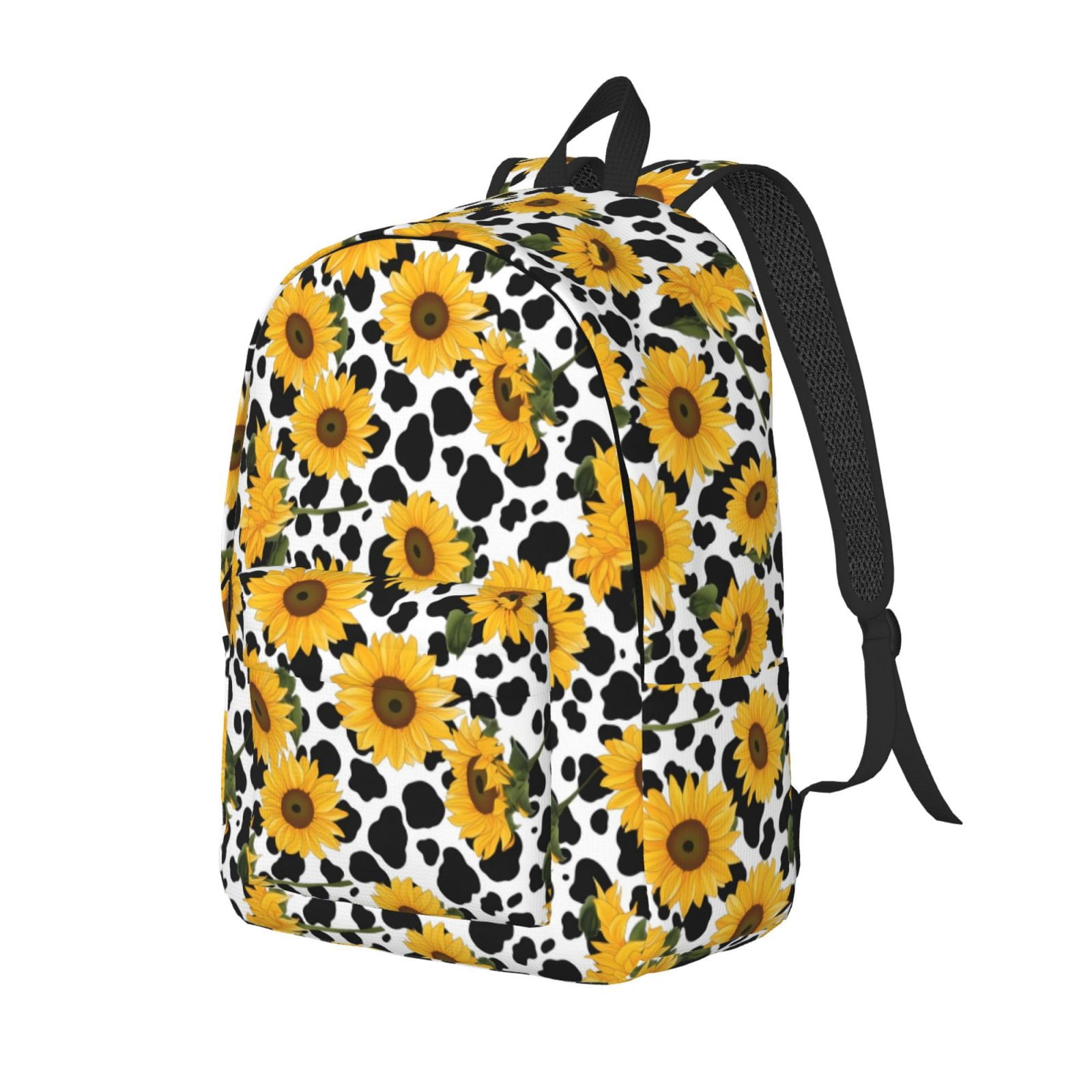 Rateoe Cow Print Sunflower Pattern Durable Canvas Backpack for Men & Women – Stylish & Lightweight – Adjustable Straps, Multiple Pockets – Fits 15-17 Inch LaptopsSmall