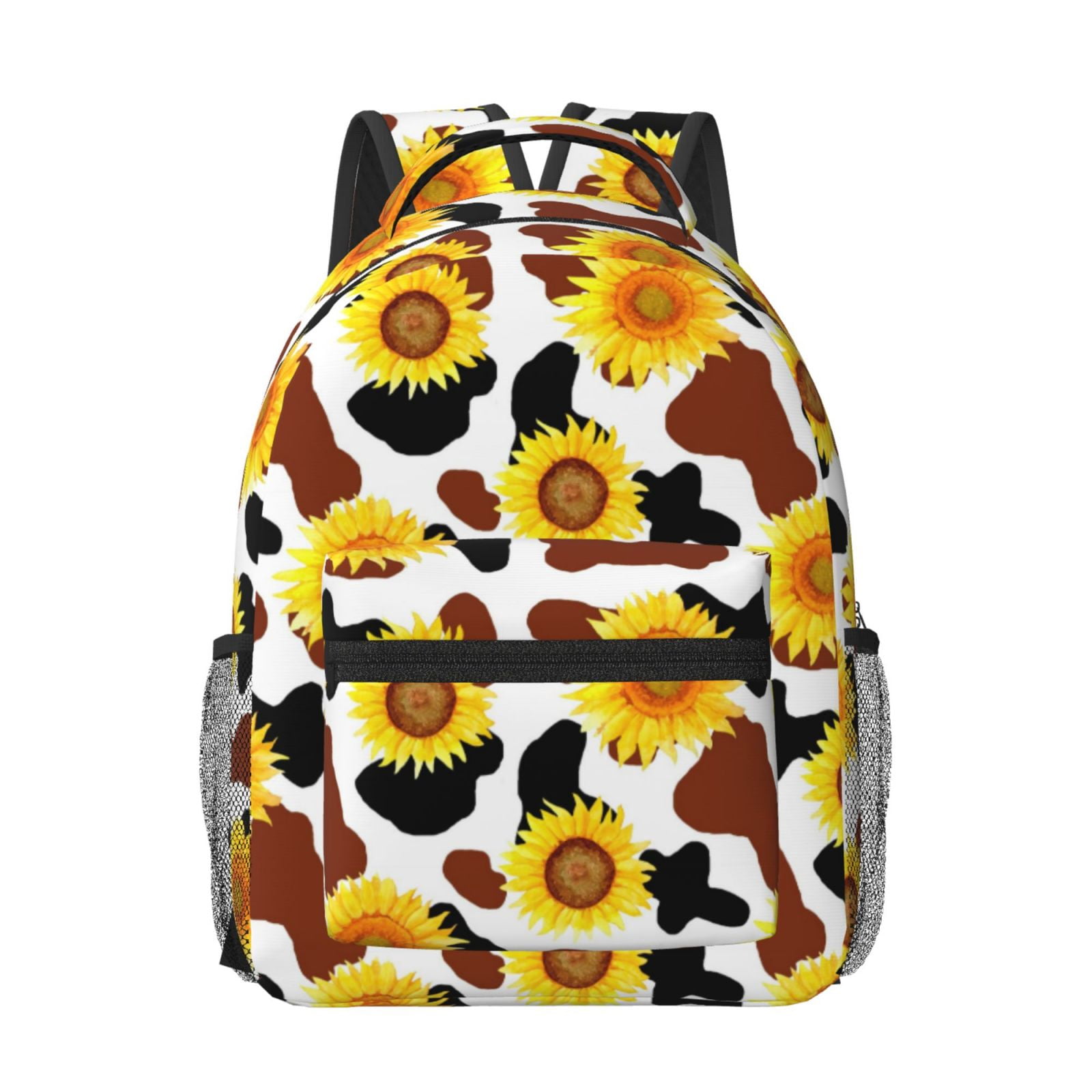 Rateoe Sunflower Cow Pattern Durable Student Backpack Laptop Bag- Ergonomic Design, Waterproof Twill Fabric - Ideal for School, Travel, and Outdoor Activities