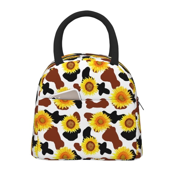 Rateoe Cow Print Sunflower Pattern Lunch Bag Women, Lunch Box, Lunch Bag, Small Leakproof Lunch Tote Large Capacity Reusable Insulated Cooler Lunch Container