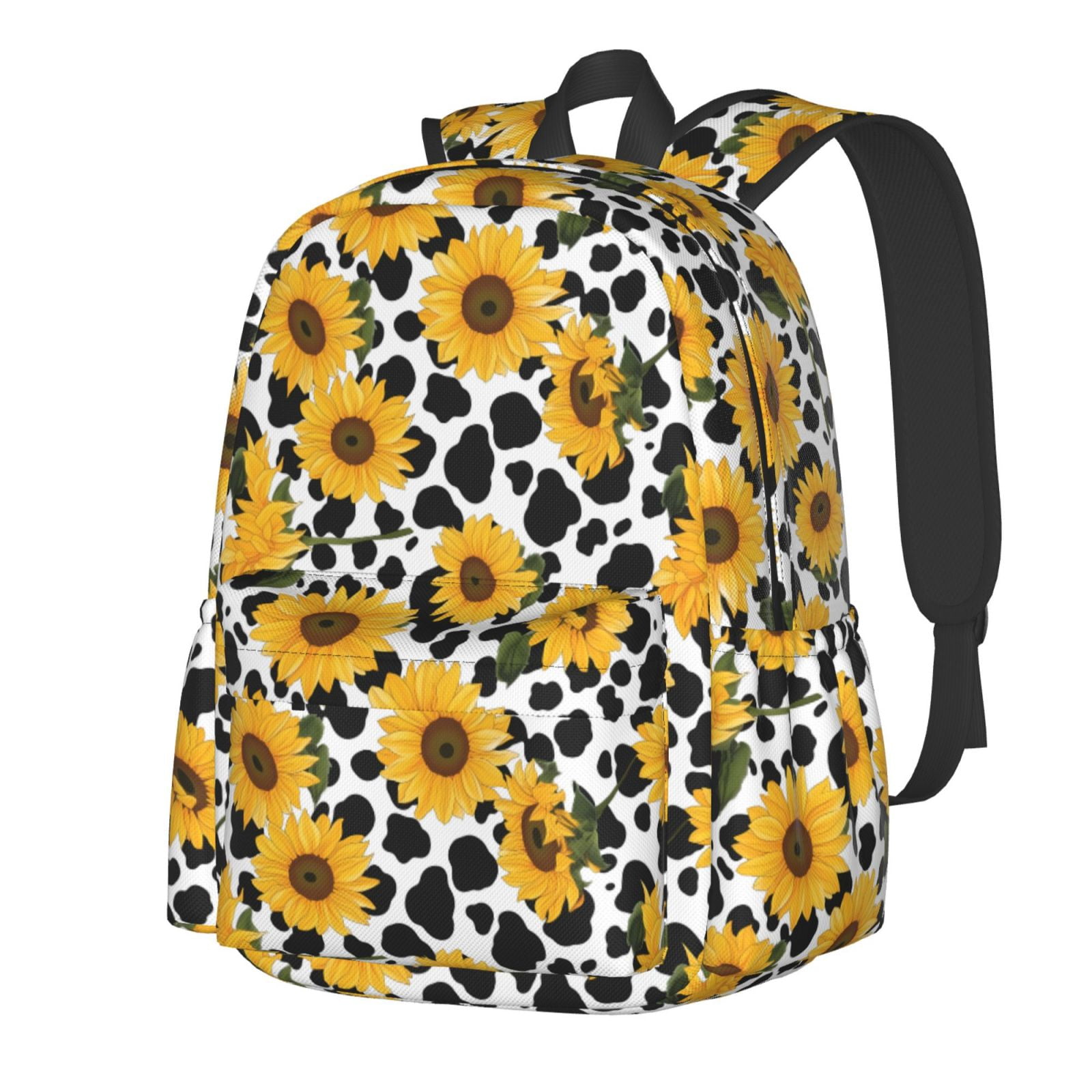 Rateoe Cow Print Sunflower Pattern Student Backpack,Backpack for School,Lightweight Bag,Travel Backpack,Outdoor Backpack,Large Capacity Backpack