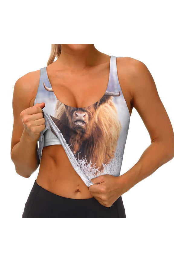 Cow Print Womens' Sports Bras Scoop Neck Sports Vest- Padded U Back Seamless High Impact Support