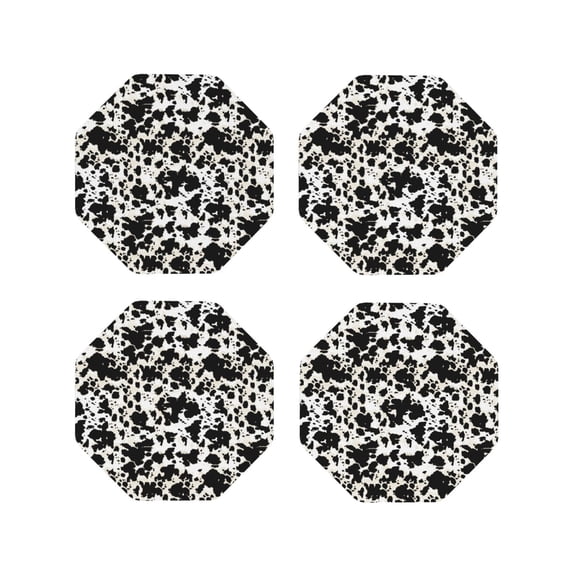 Rateoe Cow Skin 1 Drawing Drink Coasters Set of 4 Leather Coasters Spill Protection for Table Desk,Durable and Non Slip Leather Coaster ,4 Inches Drink Mats-Octagon
