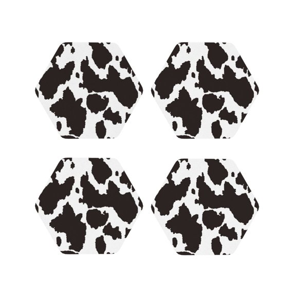 Rateoe Cow Skin 2 Drawing Drink Coasters Set of 4 Leather Coasters Spill Protection for Table Desk,Durable and Non Slip Leather Coaster ,4 Inches Drink Mats-Hexagon