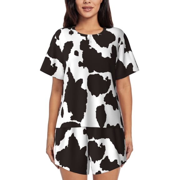 Rateoe Cow Skin 2 Pattern Women's Short-Sleeved Pajama Set - 2 Piece Soft and Lightweight Sleepwear Set-4X-Large